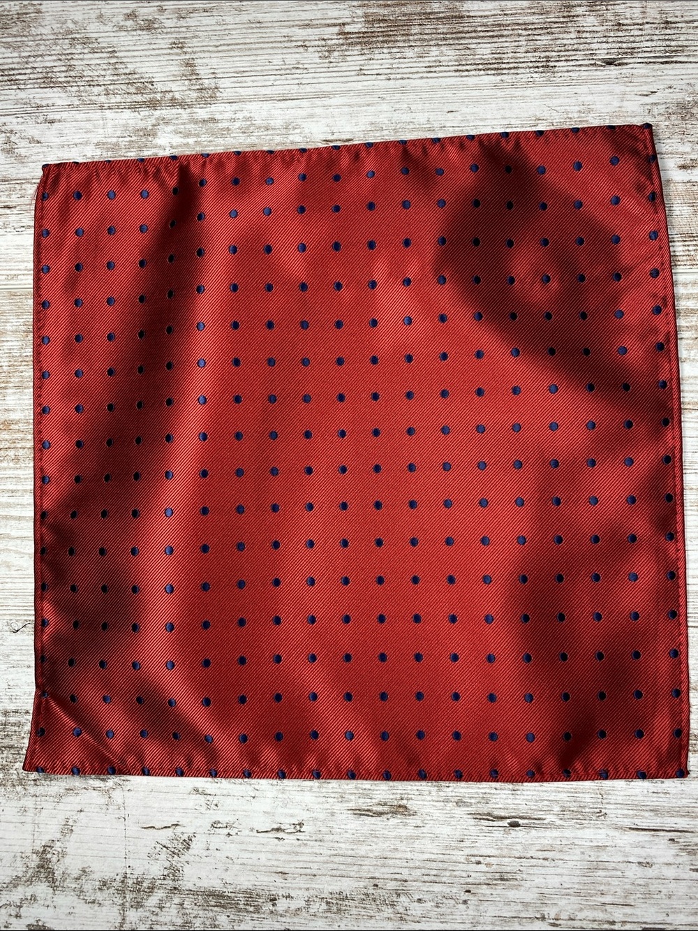 Red Pocket Square Blue Polka Dot Silk Blend Men’s Formal Wedding Handkerchief